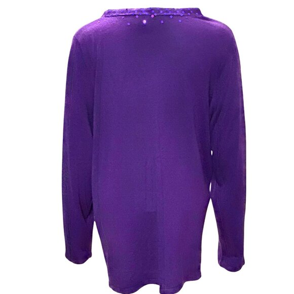 CCC Detailed Purple Sequined Long Sleeve 1990s Vintage Knit Cardigan Size Medium - Picture 3 of 8
